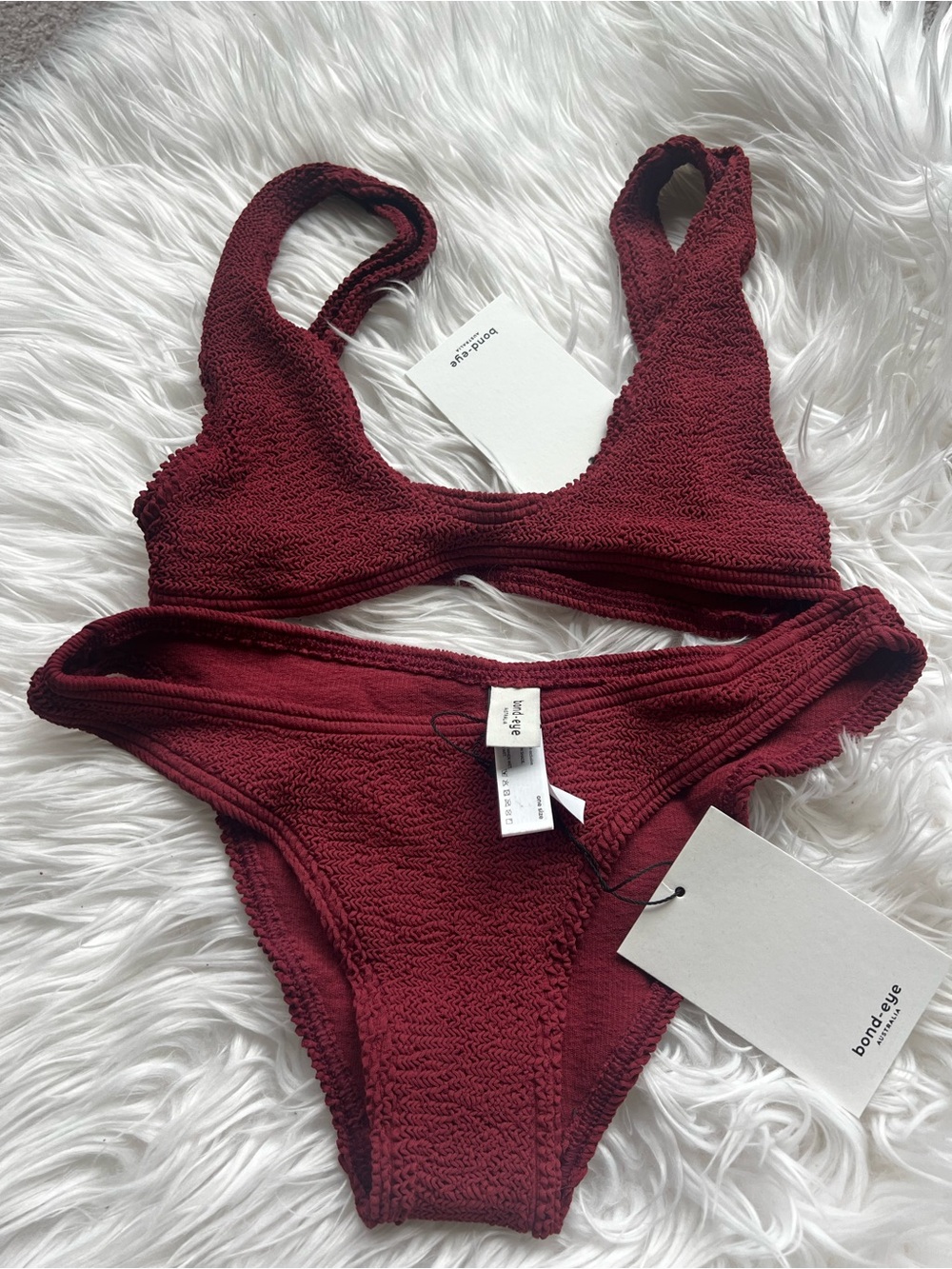 New! Bond-eye Scout Crop Top and Sign Brief SET in carmine color. One Size.